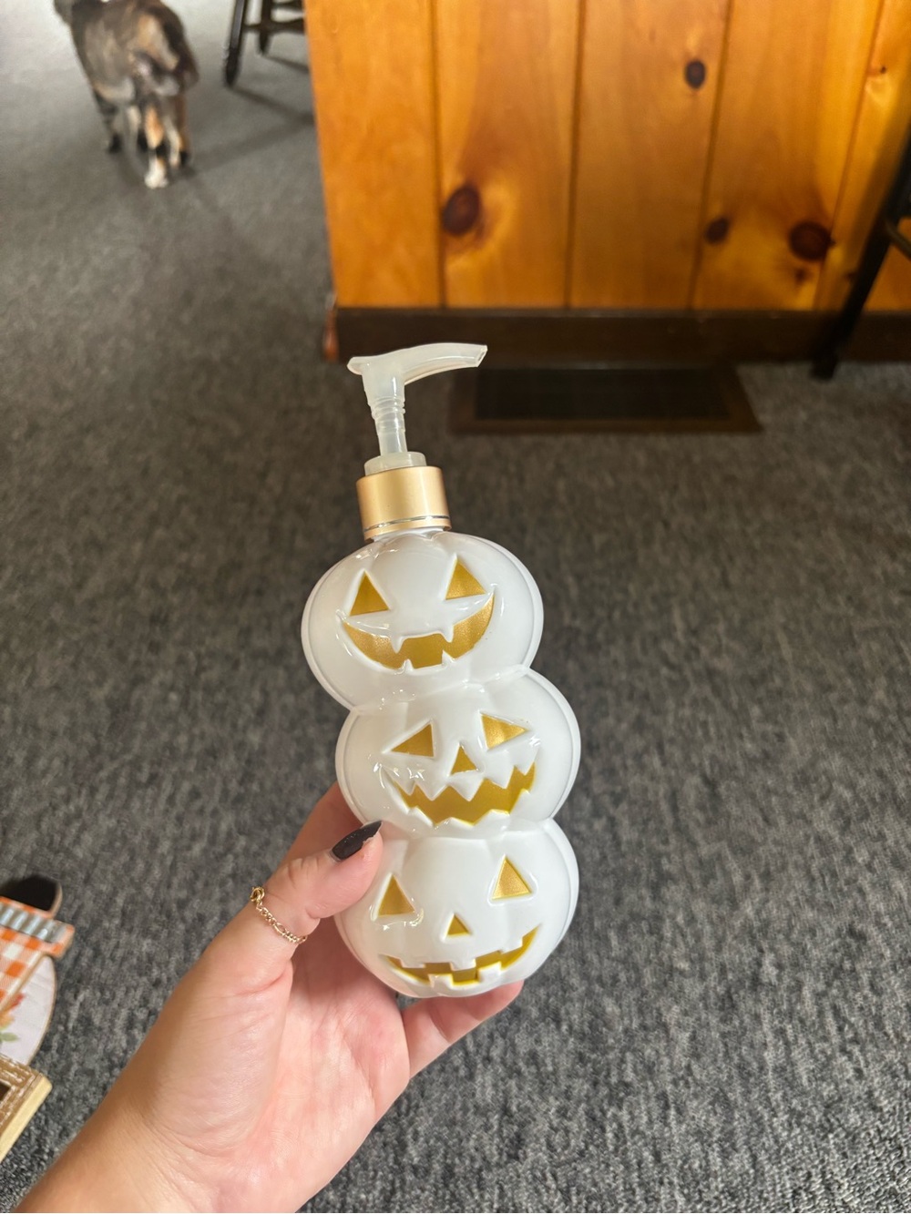 White and Gold Plastic Pumpkin Stack Soap Dispenser